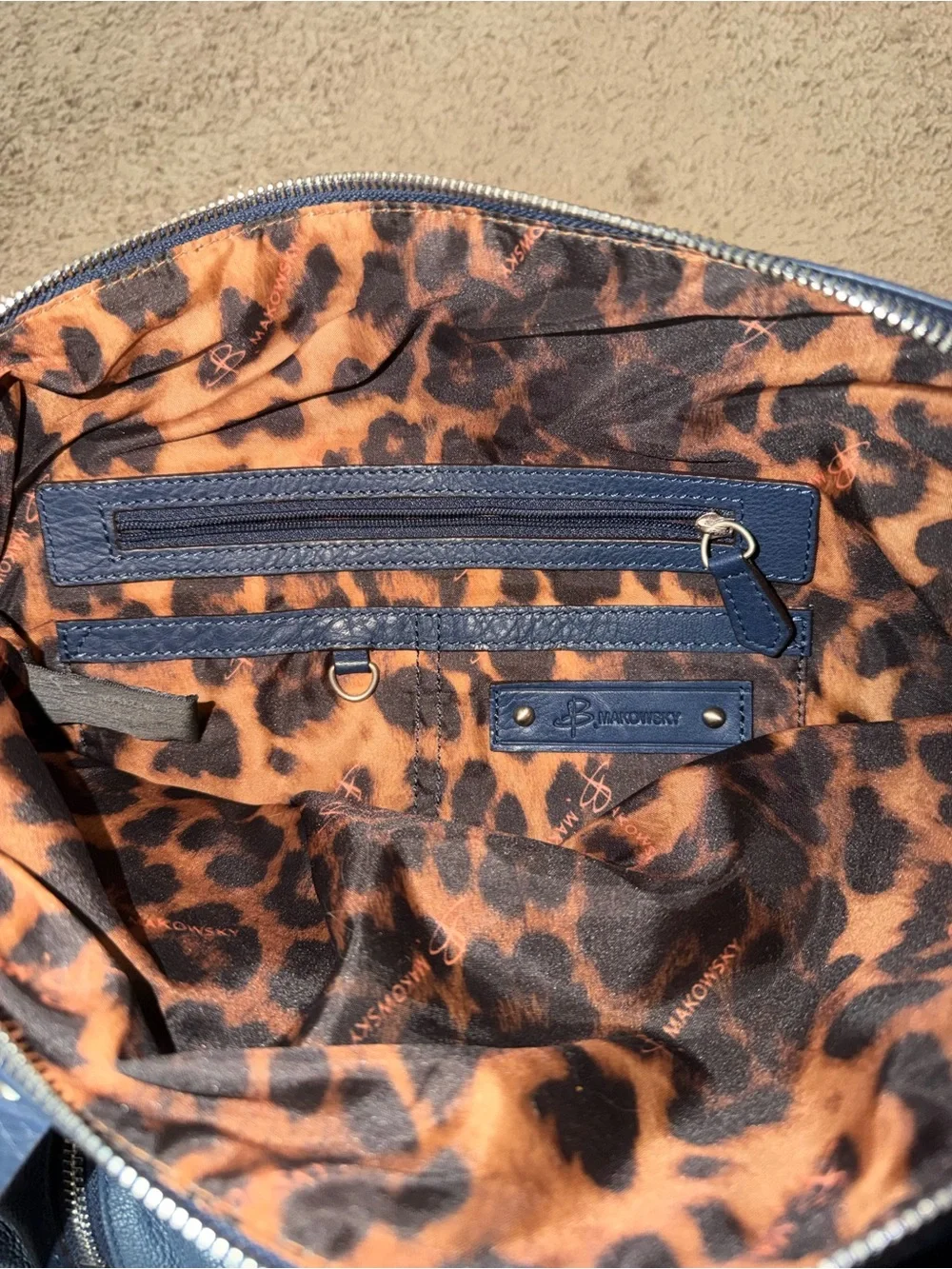 B. Makowsky Navy Leather Shoulder Slouch Bag
